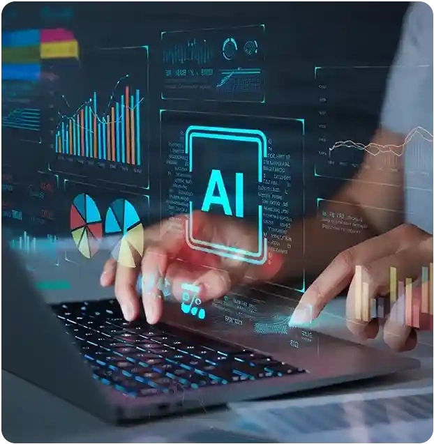 AI-powered data analytics dashboard displayed on a laptop for intelligent business insights